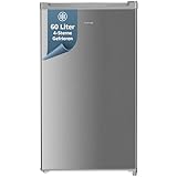 homeX Gefrierschrank, Tiefkühlschrank klein - 60L Nutzinhalt, 4-Sterne Gefrieren, Freezer kompakt, Gefrierschränke freistehend, Temperaturregelung, wechselbarer Türanschlag, leise 40 dB, silber