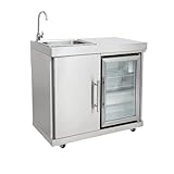 Mayer Barbecue Erweiterungsmodul mit Tür & Kühlschrank, für ZUNDA Gasgrill MGG-442 & 462 Premium, Edelstahl, mit Spülbecken & Wasserhahn, 90 x 96 x 58 cm