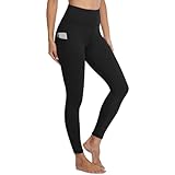 Gayhay Sport Leggings Damen mit Taschen High Waist Schwarze Sportleggins Lang Sporthose Laufhose Bauchweg Blickdicht Fitnesshose Yoga Gym Leggings Schwarz.S-M