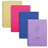 BIROYAL Spirale Notizbuch Notizbücher 4 Stück, 21x15 cm, 80g/m², 160 Seiten, Abreißseite Liniertes Ringblöcke Notizheft, Collegeblock Notizblock mit Tasche für Schule Reisen Büro Mann Frau