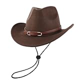 Aulivra Klassischer Westernhut für Damen und Herren – Einfarbiger Cowboyhut mit Stierkopf-Dekor, Vintage Jazzhut für Erwachsene im Cowgirl- und Western-Stil (Braun C)