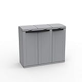 Kreher XXL Gartenschrank, Müllbox mit 3 Türen und Halterung für Müllsäcke. Aus Kunststoff in Grau. Mit Deckel und Türen. Praktisch und Preiswert.