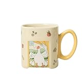 GEK208130 Modernes Quadratische Kaffeetasse, 1 Stück Keramiktasse mit niedlichen Mustern, Fassungsvermögen 12,85 oz, for den Heimgebrauch mit Milch, Tee und Kaffee Trinkgeschirr