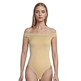 DREAM SLIM Schulterfreier, ärmelloser Bodycon-Anzug für Damen, nahtlos, formend, einteilig, Bodyshaper, Bodysuit, Tops, Gymnastikanzug, Hautfarben, S