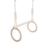 MAMOI® Trapez schaukel, Turnringe aus Holz, Turngeräte für Kinder Indoor und Outdoor, Ringe schaukel, Turnen mit Holzschaukel, Gymnastikringe und Trapezstange