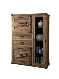 WOLF MÖBEL WOOD YOU LIKE Container Highboard mit Glastüre, 2 Schubladen, 2 Türen, Massivholz Shisham Natur, 110x45x150 cm