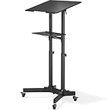 BONTEC Stehpult Höhenverstellbar Schreibtisch/Laptoptisch mit Rollen/Laptop Ständer Mobile Präsentationswagen Ergonomisch mit 4 Beweglichen & Obere Plattform Neigbare