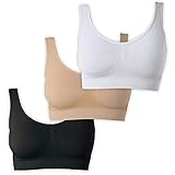 UnsichtBra Bustier Damen BH ohne Buegel | 3er Set Wohlfühl Bustiers Tops | Bügelloser Soft Bra | Schlaf Still Sport Crop Top Büstier schwarz, weiß, beige (wellbra_swh)(XXL)