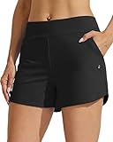 WILLIT Damen Badeshorts Swim Board Shorts Badehose Schwimmen Bottoms Tummy Control Bikini Shorts Beachshorts 3,5 Zoll mit Liner Schwarz M