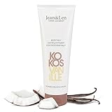 Jean & Len Body Milk Kokos & Vanille, für trockene Haut, versorgt die Haut 24 Stunden mit Feuchtigkeit, cremige Textur, exotischer Duft, Körpermilch, ohne Parabene & Silikone, vegan, 250 ml