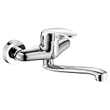 Wasserhahn Wandmontage, 360° Drehbar Edelstahl Küchenarmatur Wandmontage, Schwenkarm 25cm Wasserhahn Küche, Kalt und Heiß Einhebelmischer Mischbatterie Küche für Wandmontage