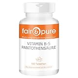 Fair & Pure Vitamin B5 200mg Pantothensäure, 180 Tabletten, Nahrungsergänzungsmittel vegan ohne Magnesiumstearat, in Deutschland hergestellt