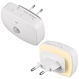 FUFRE Nachtlicht Steckdose mit Bewegungsmelder und Dämmerungssensor, 2 Stück Steckdosenlampe Helligkeit Einstellbar 0.5-70 lm, Auto/On/Off, 2700K Warmweiß für Schlafzimmer, Flur, Treppe
