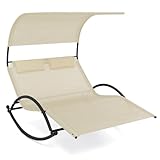 COSTWAY Sonnenliege für 2 Personen, Doppelliege mit Dach und 2 abnehmbaren Kopfstützen, ergonomische Gartenliege, Schaukelliege bis 300 kg belastbar, Relaxliege für Garten, Terrasse (Beige)