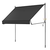 BellMax Klemmmarkise Markise Balkon ohne Bohren, 200 cm x (125 + 25 cm) Anthrazit, Balkonmarkise mit Handkurbel, Faltbarem Seitenarm, UV-Schutz, Wasserdicht & Höhenverstellbar