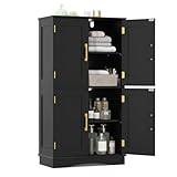 COSTWAY Küchenschrank aus Holz, Vorratsschrank Küche, Buffetschrank mit 4 Türen & 2 verstellbaren Regalen, Aufbewahrungsschrank freistehend für Wohnzimmer, Esszimmer, 60 x 30 x 110cm (Schwarz)