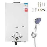 Gas Durchlauferhitzer 8Liter Outdoor Tragbarer Gas-Wassererhitzer Propan-Durchlauferhitzer mit Digitalanzeige, mit Galvanisierter Duschkopf, Mehrfachschutz für Campingausflüge Bootshaus (8L 16KW)