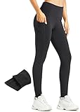 Libin Thermo Leggings Damen Winter Warm Thermoleggins Laufhose High Waist Wasserabweisend Thermohose Sportleggins Damen Lang mit Taschen, Schwarz, S