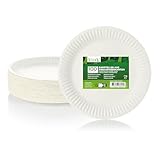 Vaily Pappteller rund 22,5 cm 100er Pack - Umweltfreundliche Einwegteller, Partyteller, Einweggeschirr für Grillfeste, Partys, Geburtstage und Picknick, Weiß