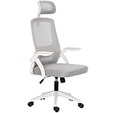 Altaudia Schreibtisch- und Bürostuhl – ergonomisch verstellbar und neigbar – bewegliche Armlehnen, Kopfstütze, Kopfpolster, Neigungsfunktion, Drehstuhl, Lendenwirbelstütze, weiß