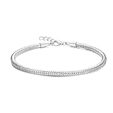 Adramata Armband Damen Silber 925 Karabinerverschluss DIY Armband mit Charms Verstellbare Armkette Charm Armband Schlangenkette Armbänder für Damen Herren Silber Armband Schmuckgeschenke mit Box