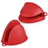 AUAUY 1 Paar Silikon Ofenhandschuhe Verdicken, Mini-Ofenhandschuh Anti-Rutsch Hitzebeständige Silikon Topflappen, Mini Ofen Mitts, wasserdichte Topfhandschuhe zum Backen Kochen BBQ Grillen (Rot)