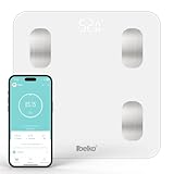 Belko Körperfettwaage Smarte Personenwaage Digital mit Bluetooth® und App für Messungen Körperfett, BMI, Gewicht, Muskelmasse, Wasser, Protein, BMR uvm., weiß