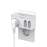 TESSAN Mehrfachstecker für Steckdose, Mehrfachsteckdose mit USB C 15W Schnellladung, Steckdosenadapter 3600W, Steckdosenverteiler mit 3 USB, Doppelstecker für Steckdose