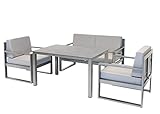 MFG Lounge-Set, 4-teilig | wetterfest | Stabile Alu-Gestelle, pulverbeschichtet | Hochwertige Auflagen | Lofttisch mit HPL-Platte | Gartentisch | Esstisch Outdoor