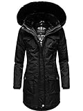 Navahoo Damen Warmer Winterparka mit Abnehmbarer Kapuze und extra Einkaufstasche Tiniis Black Gr. M