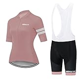 Damen Fahrradtrikot Set, Outdoor Kurzarm Radsport-Shirt+20D Gel Gepolsterte Kurze Hose Fahrradhose Atmungsaktiv Schnelltrocknend