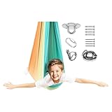 Sensorische Therapieschaukel Kinder Für Autismus, Psychischen Stress Abbauen - Hängesessel Kinder Atmungsaktives SETC-Material - Komplettes Paket Hängehöhle Kinder (Blau/Bunt)