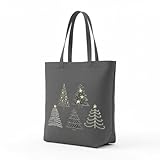 Delindo Lifestyle DIY Stickpackung Weihnachten, graue Einkaufstasche mit Tannenbaum-Muster, 44x37 cm, vorgedruckter Stoff mit Stickgarn