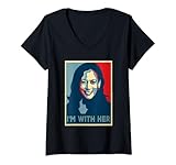 Damen Ich bin bei ihrer Kamala-Stimme für 2024, Präsidentin Kamala-Harris T-Shirt mit V-Ausschnitt