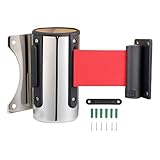 5M Edelstahl Absperrung Ausziehbar Absperrband Einzeihbar Wand Montiert Absperrung Personenleitsystem Absperrstände Absperrseil Wandgurt Sicherheit für Abgrenzungsständer Crowd Control