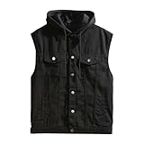 Eauptffy Herren Weste Denim Vest Ärmellose Jeansweste mit Kapuzen Cowboy Jacke Vintage Übergangsweste Hip Hop Motorradweste Punk Bikerweste für Männer Casual Freizeitweste
