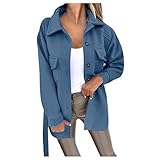 Beokeuioe Trenchcoat Mit Gürtel Damen Jacke Lange Bluse Tweedjacke Button Down Hemdjacke Hemdbluse Langarmshirt Casual Langarm Blazer Wintermantel Wintrjacke Übergangsjacken