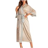 Langer Damen-Bademantel, seidiger Kimono, weich, lässig, Loungewear, weicher Kimono, Robe, V-Ausschnitt, langer Strick-Bademantel, Nachtwäsche, Nachtwäsche für alle Jahreszeiten, Einheitsgröße,