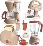 kramow Kinder Küche Spiel Set, Rollenspiel Küchengerät Spielzeug Küchenzubehör Set mit Kaffeemaschine, Mixer, Mixer, Toaster Pretend Küche pädagogisches Spielzeug für Kinder 3+