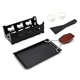 Teelicht Raclette Set,Gourmet Raclette mit Gestell und Spachtel,Raclette-Grill für 2 Personen mit 2 Kerze,Raclette Käse & Grill Antihaftplatte,Raclette Pfännchen (5PCS Set)