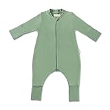 Hofbrucker Baby Schlafsack mit Füßen aus 100% Bio Baumwollfleece - Ganzjahres Schlafsack Babyschlafsack Frühling Herbst (Salbei, 86-92)