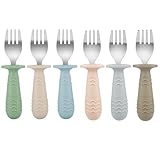 PandaEar 6 Stück Kinderbesteck| Silikongriff Edelstahl Kindergeschirr Set | Baby Besteck Esslernbesteck ab 1 jahr | Kinder Löffel und Gabel Set für Baby Kleinkind