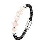 HUIANGLIYG Herren Armband,Herren Lederarmband mit Natursteinkreuz, Schwarz, Handgefertigt, Geflochten, Statement Armreif, Stapelmanschette, Vintage Schmuck, Glücksbringer, Geschenk für Jungen und