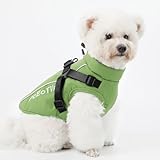 PcEoTllar Hundemantel Wasserdicht für Kleine Hunde, Hundjacke mit Geschirr für Winter, Reflektierend Hundemantel, Warm Hunde Wintermantel, Skifahren Kostüm Baumwolle Hundepullover, Grün-M