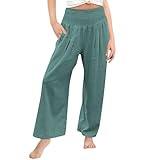 Mädchen Leinen Palazzo Hose Boho Weites Bein Hohe Taille Freizeithose Strand Reise Urlaub Outfits Leggings Ballett Leichte Sommerhose Dünne Hose Baggy Jogginghose Outdoorhose (Green, 10-11 Years)