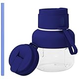 Vestamore Elektrischer Entsafter, tragbarer Mixer mit 12 Flügeln, blau, Doppelkappen-Deckel und Strohhalm, 1500 mAh USB C wiederaufladbar, 850 ml