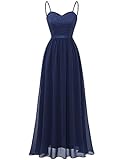 DRESSTELLS Damen Ärmellos Abendkleider Maxi Lang Ballkleid Chiffon Spitzen Brautjungfernkleider Hochzeitskleider für gäste Bodenlang Brautkleid Navy M