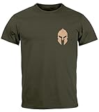 Neverless® Herren T-Shirt Logo Print Sparta-Helm Spartaner Gladiator Krieger Warrior Fashion Streetstyle Army L