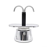 Mokkakanne, 2 Tassen, 100 ml, Doppelkopf-Espressokocher aus Edelstahl, Herdplatte, Kaffee-Perkolator für italienisches Kaffeebrühen