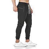 Yageshark Jogginghose Herren Baumwolle Sweathose Sporthose Fitness Slim Fit Hose Freizeithose Joggers Jogginghosen Männer Streetwear (Schwarz,Large)